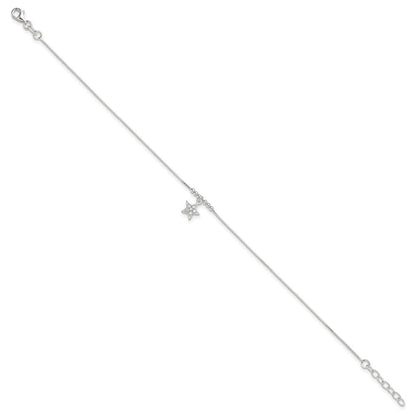 Sterlingsilber Zirkonia Stern und Perlen 9 Zoll Plus 1 Zoll Verlängerung. Fußkettchen
