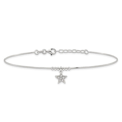 Sterlingsilber Zirkonia Stern und Perlen 9 Zoll Plus 1 Zoll Verlängerung. Fußkettchen
