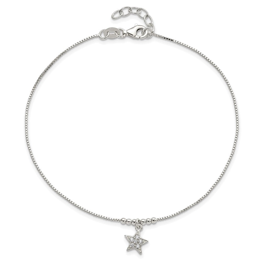 Sterlingsilber Zirkonia Stern und Perlen 9 Zoll Plus 1 Zoll Verlängerung. Fußkettchen