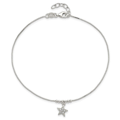Sterlingsilber Zirkonia Stern und Perlen 9 Zoll Plus 1 Zoll Verlängerung. Fußkettchen