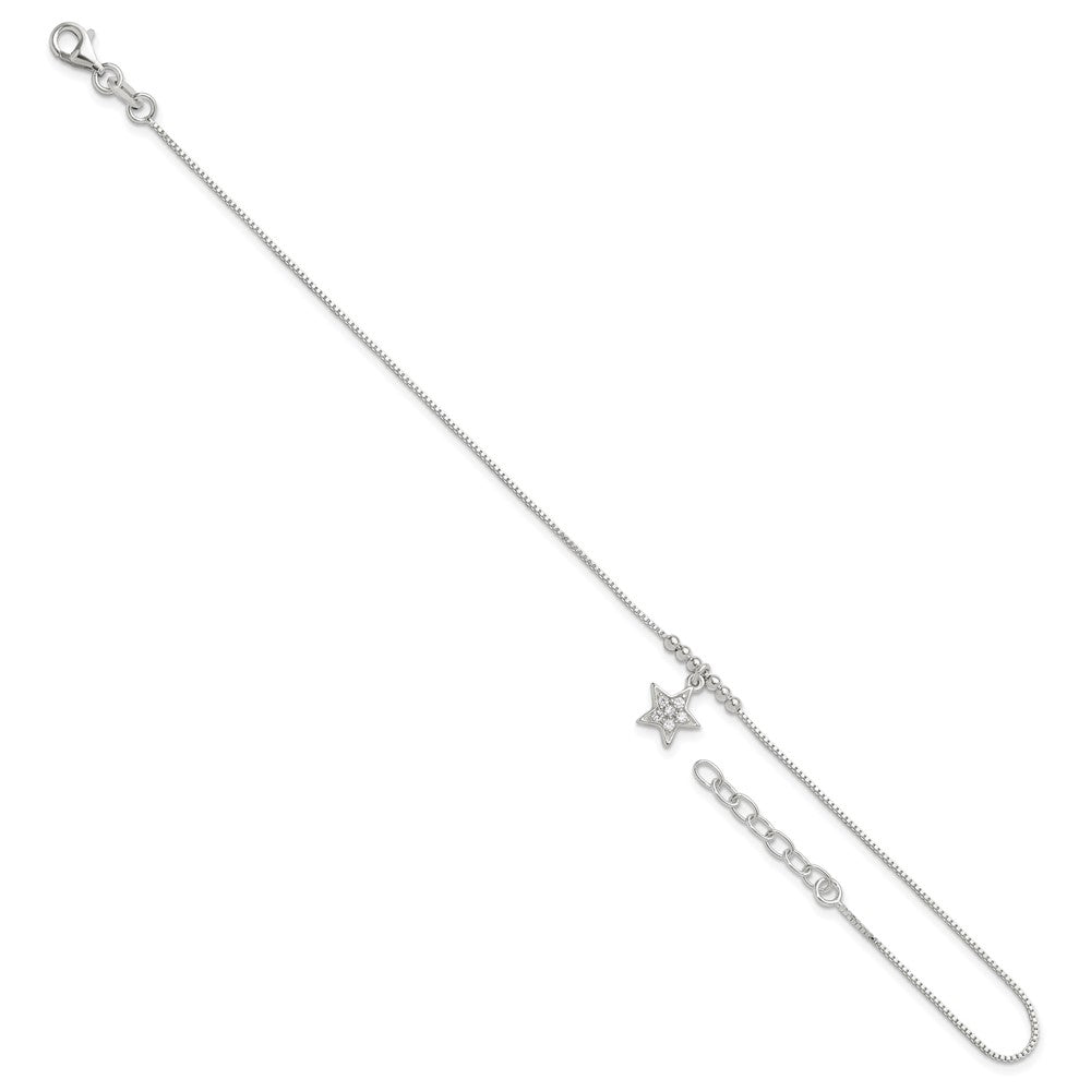 Sterlingsilber Zirkonia Stern und Perlen 9 Zoll Plus 1 Zoll Verlängerung. Fußkettchen