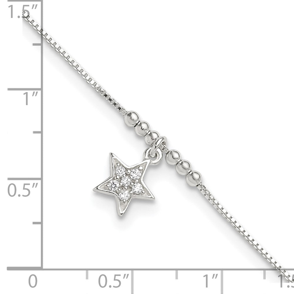 Sterlingsilber Zirkonia Stern und Perlen 9 Zoll Plus 1 Zoll Verlängerung. Fußkettchen