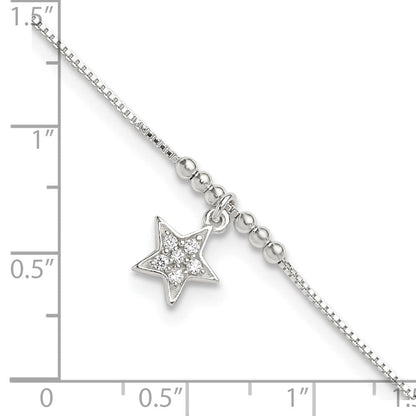 Sterlingsilber Zirkonia Stern und Perlen 9 Zoll Plus 1 Zoll Verlängerung. Fußkettchen