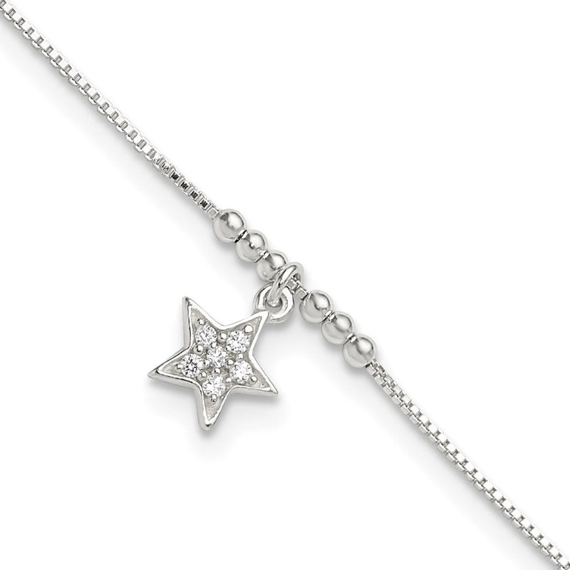 Sterlingsilber Zirkonia Stern und Perlen 9 Zoll Plus 1 Zoll Verlängerung. Fußkettchen