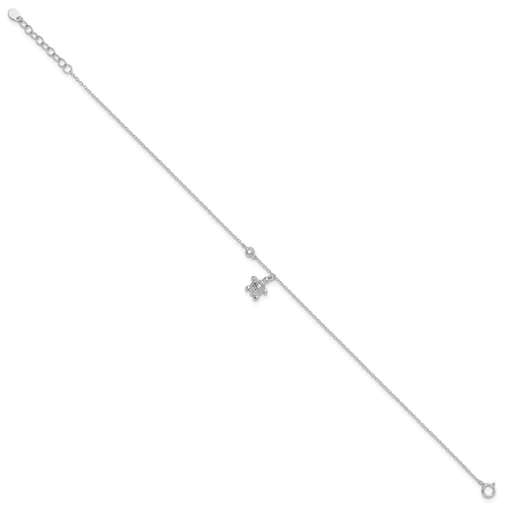 Sterlingsilber Rhodiniert Poliert Zirkonia Schildkröte 9 Zoll mit An 1 Extention Fußkettchen