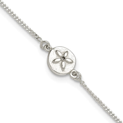 Sterlingsilber mit Zirkonia Sand Dollar 9 Zoll Plus 1 in Verlängerung. Fußkettchen