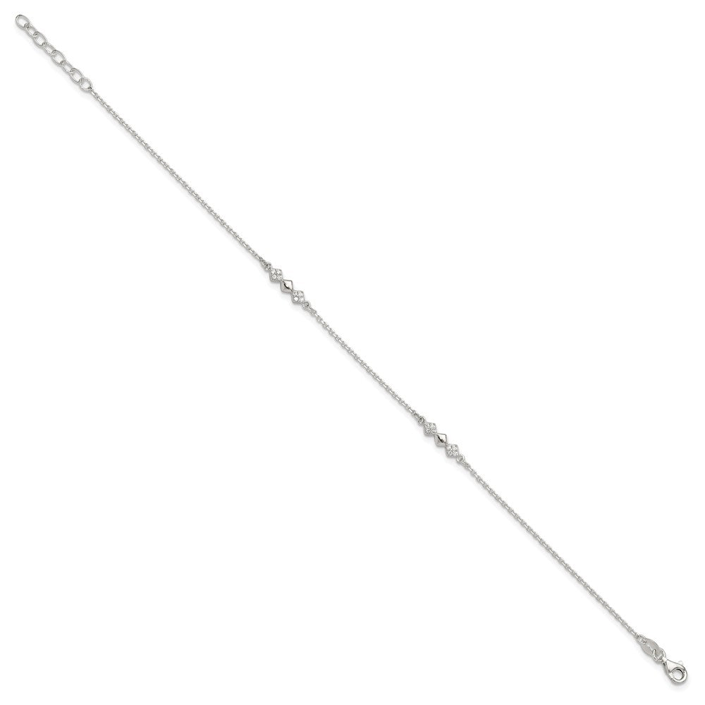 Sterlingsilber Zirkonia 3-diamond Shapes 9 Zoll Plus 1 in Verlängerung. Fußkettchen
