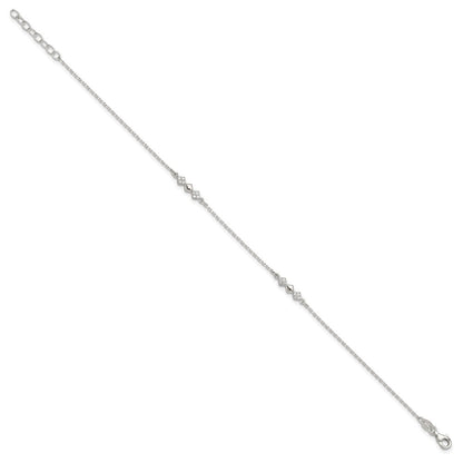 Sterlingsilber Zirkonia 3-diamond Shapes 9 Zoll Plus 1 in Verlängerung. Fußkettchen