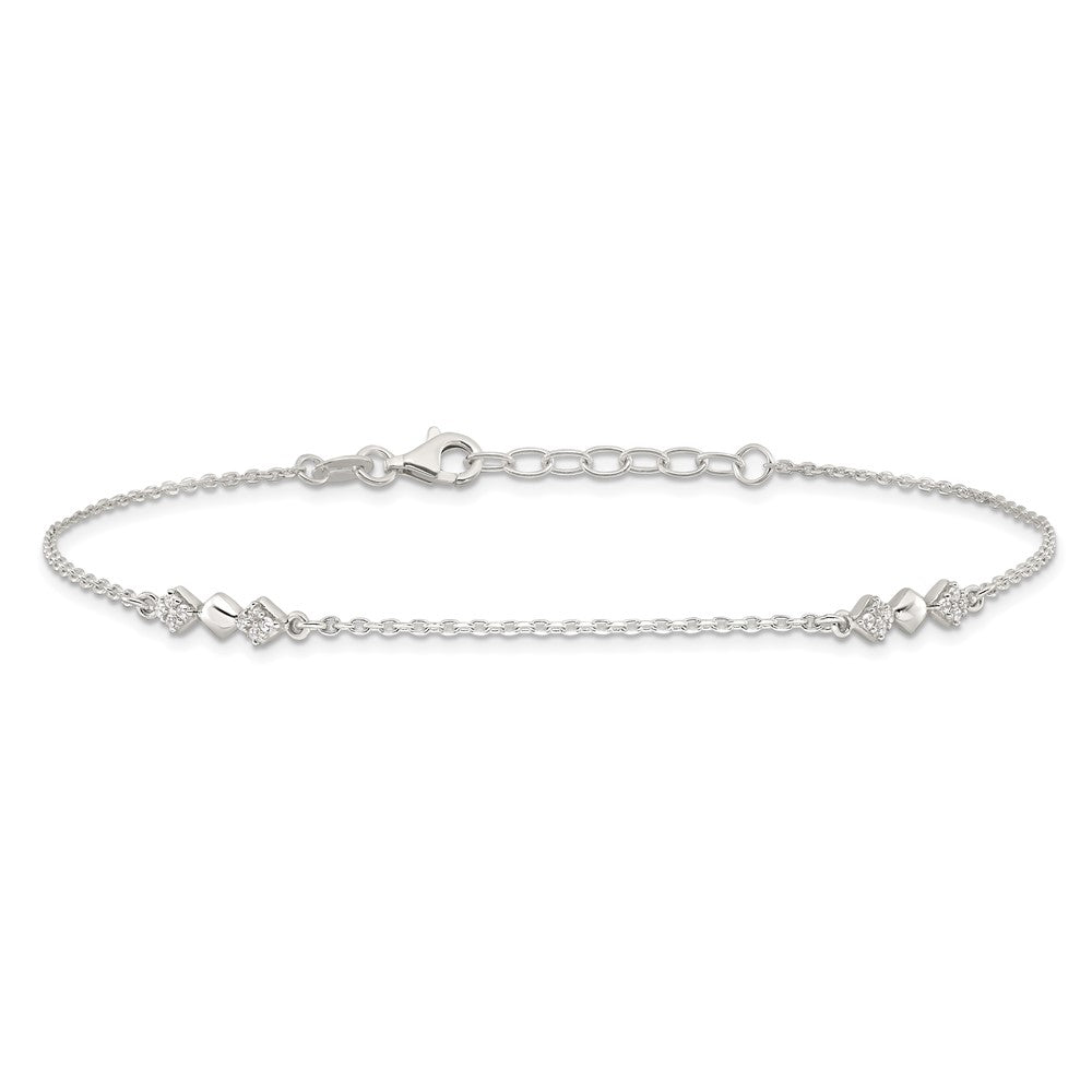Sterlingsilber Zirkonia 3-diamond Shapes 9 Zoll Plus 1 in Verlängerung. Fußkettchen
