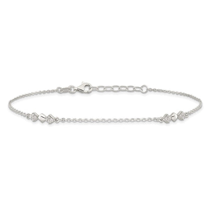 Sterlingsilber Zirkonia 3-diamond Shapes 9 Zoll Plus 1 in Verlängerung. Fußkettchen