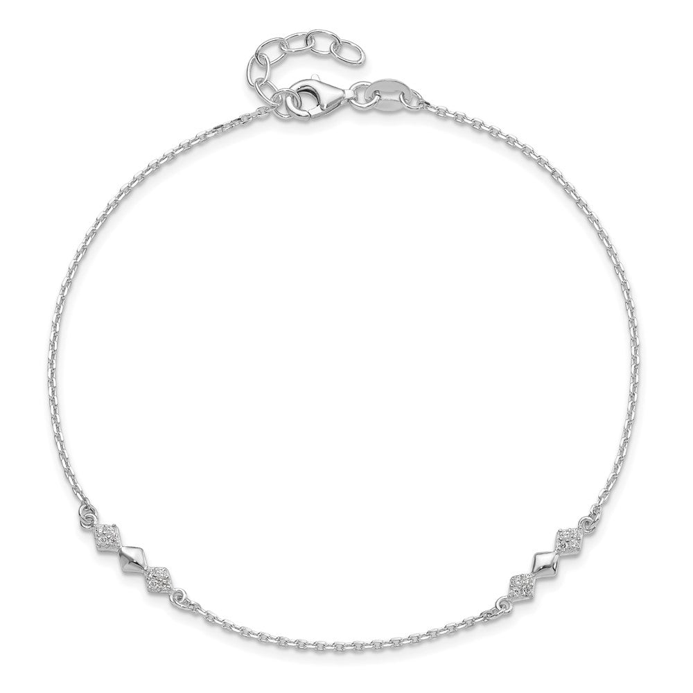 Sterlingsilber Zirkonia 3-diamond Shapes 9 Zoll Plus 1 in Verlängerung. Fußkettchen