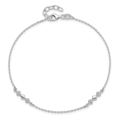 Sterlingsilber Zirkonia 3-diamond Shapes 9 Zoll Plus 1 in Verlängerung. Fußkettchen