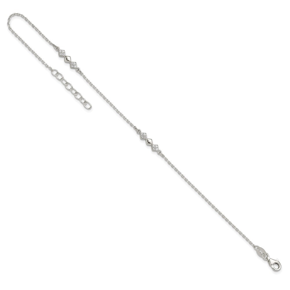Sterlingsilber Zirkonia 3-diamond Shapes 9 Zoll Plus 1 in Verlängerung. Fußkettchen
