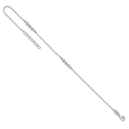 Sterlingsilber Zirkonia 3-diamond Shapes 9 Zoll Plus 1 in Verlängerung. Fußkettchen