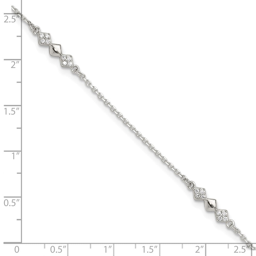 Sterlingsilber Zirkonia 3-diamond Shapes 9 Zoll Plus 1 in Verlängerung. Fußkettchen