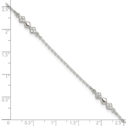 Sterlingsilber Zirkonia 3-diamond Shapes 9 Zoll Plus 1 in Verlängerung. Fußkettchen