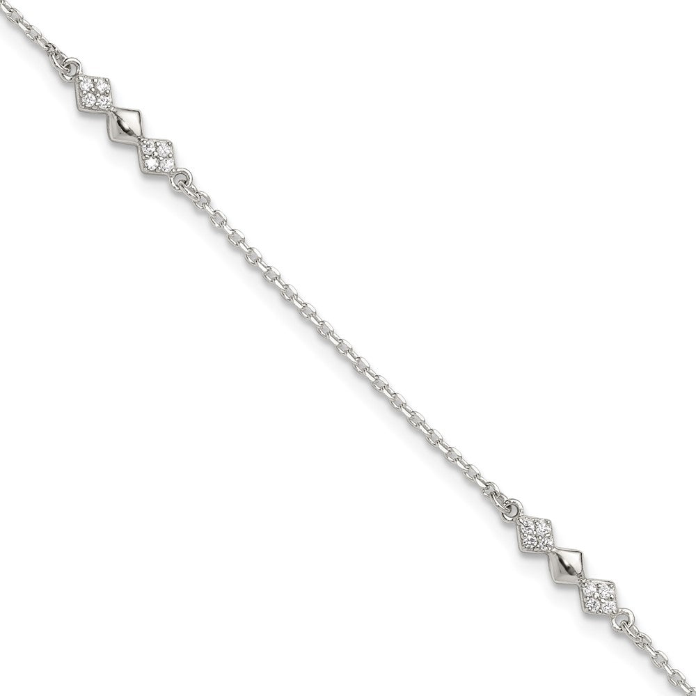 Sterlingsilber Zirkonia 3-diamond Shapes 9 Zoll Plus 1 in Verlängerung. Fußkettchen
