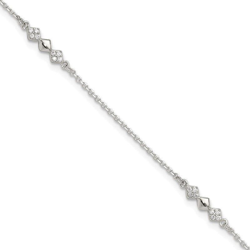 Sterlingsilber Zirkonia 3-diamond Shapes 9 Zoll Plus 1 in Verlängerung. Fußkettchen