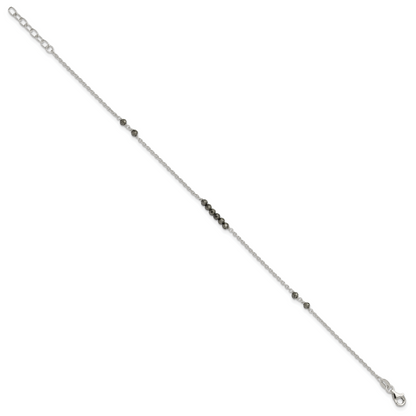 Sterlingsilber Schwarz Zirkonia Perlen 9 Zoll Plus 1 in Verlängerung. Fußkettchen