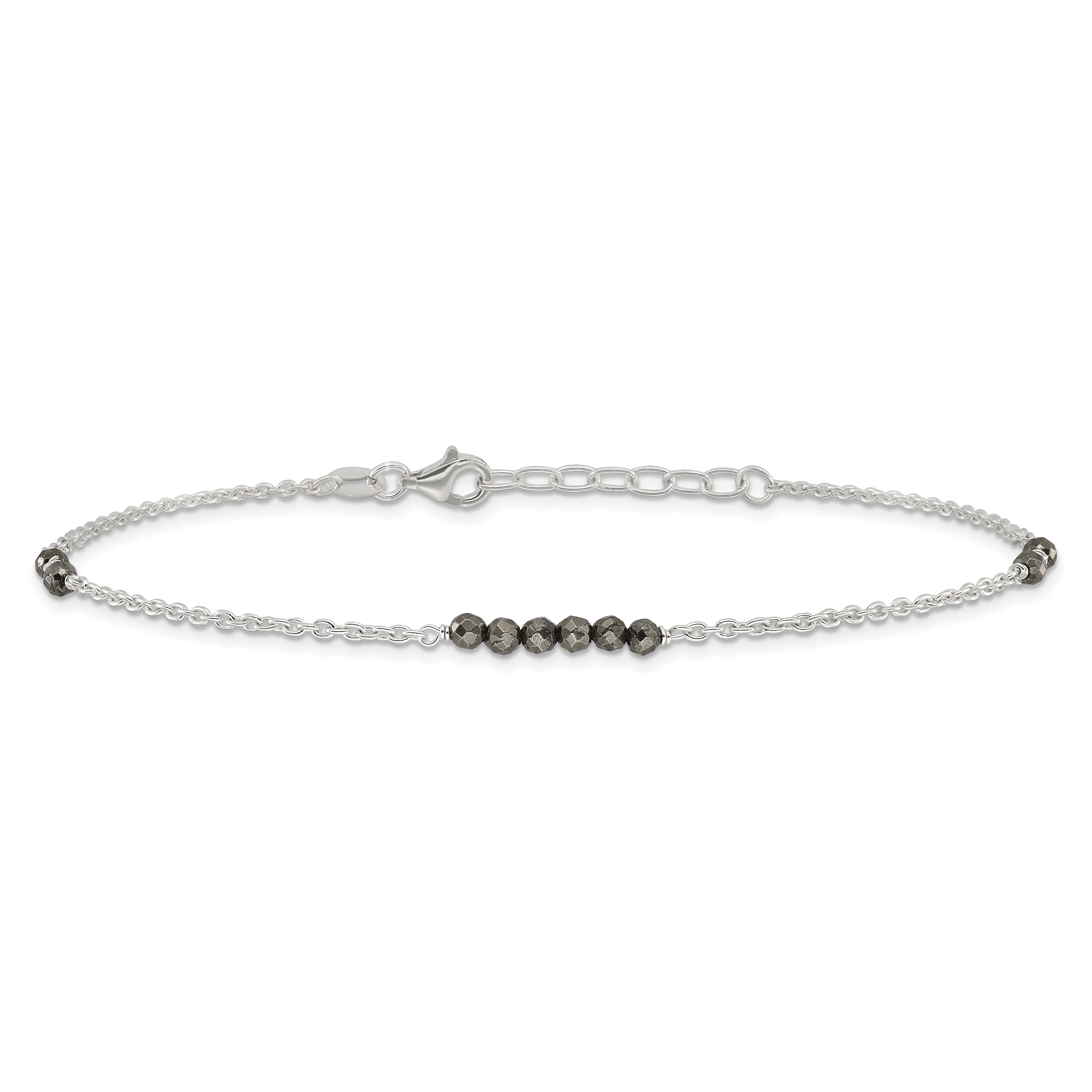 Sterlingsilber Schwarz Zirkonia Perlen 9 Zoll Plus 1 in Verlängerung. Fußkettchen