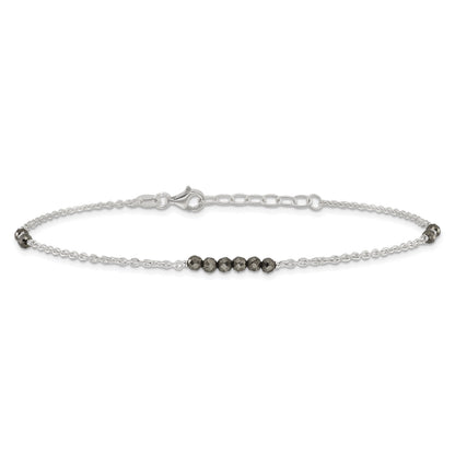 Sterlingsilber Schwarz Zirkonia Perlen 9 Zoll Plus 1 in Verlängerung. Fußkettchen