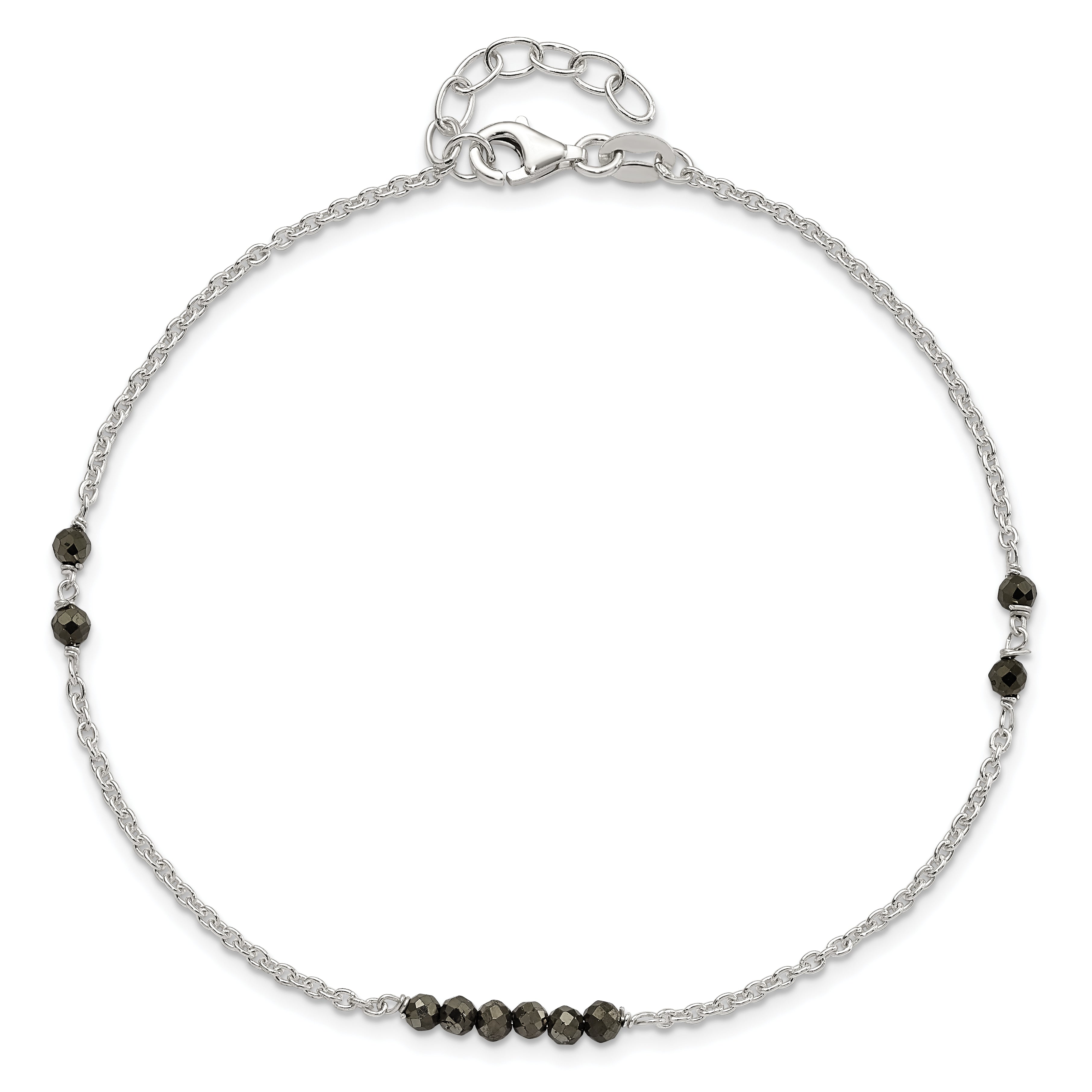 Sterlingsilber Schwarz Zirkonia Perlen 9 Zoll Plus 1 in Verlängerung. Fußkettchen
