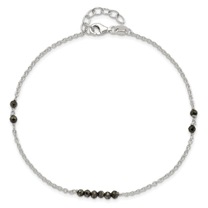 Sterlingsilber Schwarz Zirkonia Perlen 9 Zoll Plus 1 in Verlängerung. Fußkettchen