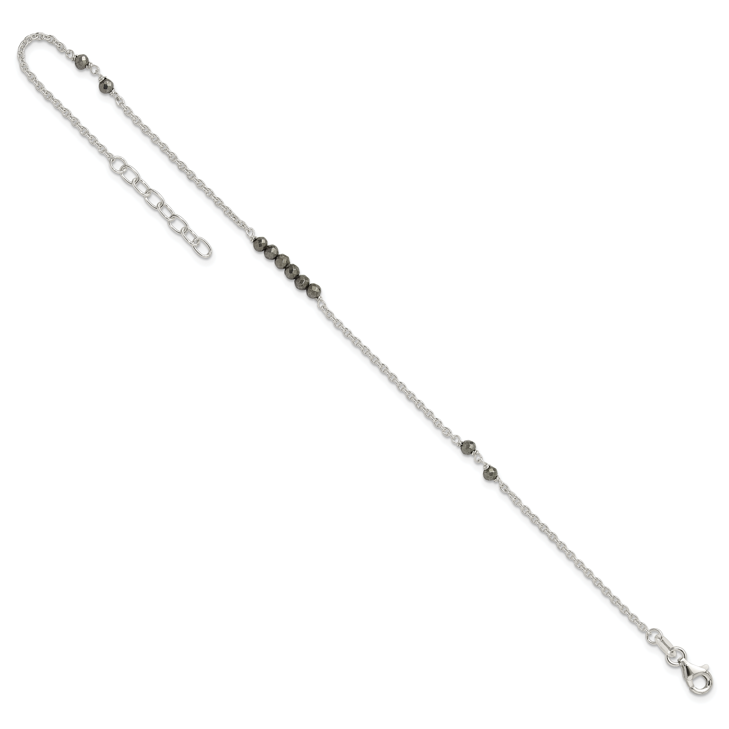 Sterlingsilber Schwarz Zirkonia Perlen 9 Zoll Plus 1 in Verlängerung. Fußkettchen