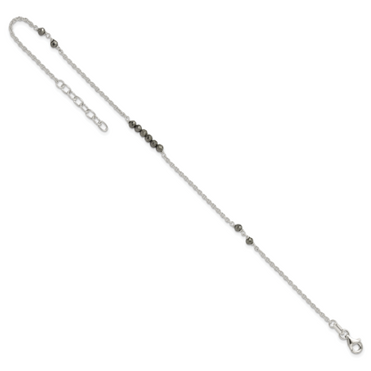 Sterlingsilber Schwarz Zirkonia Perlen 9 Zoll Plus 1 in Verlängerung. Fußkettchen
