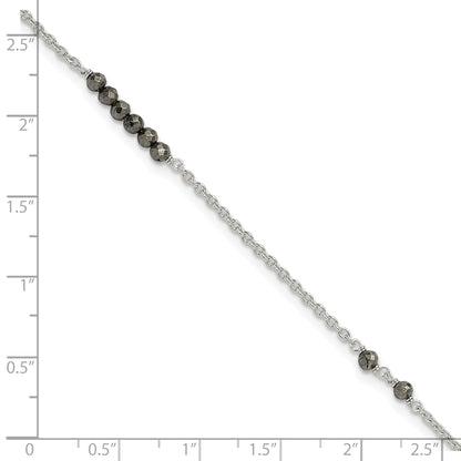 Sterlingsilber Schwarz Zirkonia Perlen 9 Zoll Plus 1 in Verlängerung. Fußkettchen