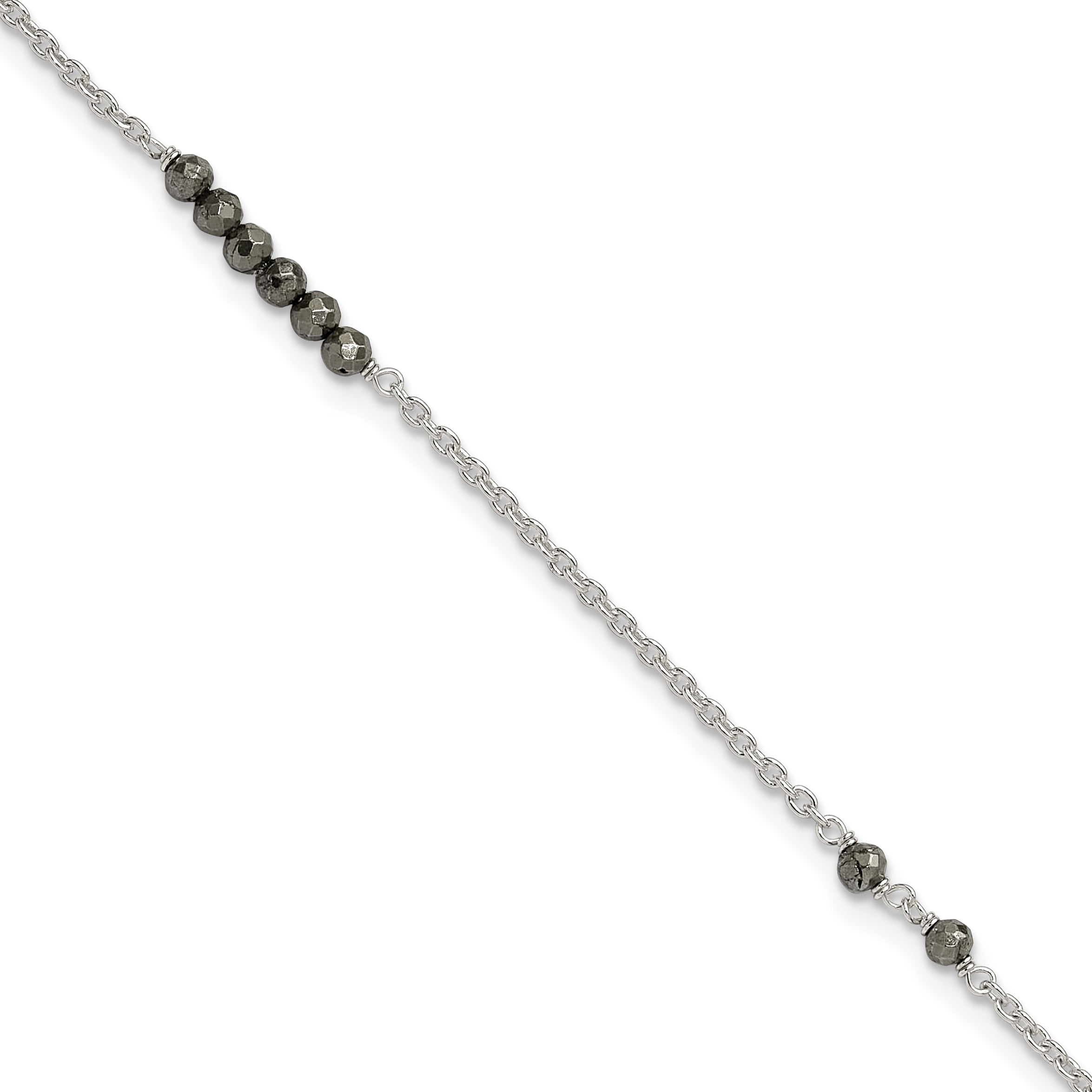 Sterlingsilber Schwarz Zirkonia Perlen 9 Zoll Plus 1 in Verlängerung. Fußkettchen