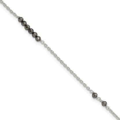 Sterlingsilber Schwarz Zirkonia Perlen 9 Zoll Plus 1 in Verlängerung. Fußkettchen