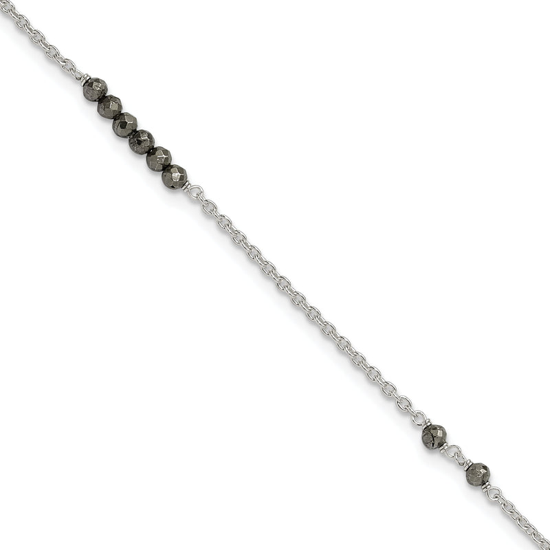 Sterlingsilber Schwarz Zirkonia Perlen 9 Zoll Plus 1 in Verlängerung. Fußkettchen