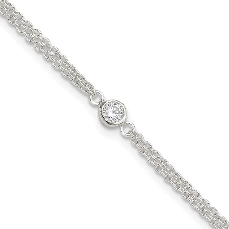 Sterlingsilber Zargenfassung Zirkonia 2-strand 9 Zoll Plus 1 in Verlängerung. Fußkettchen