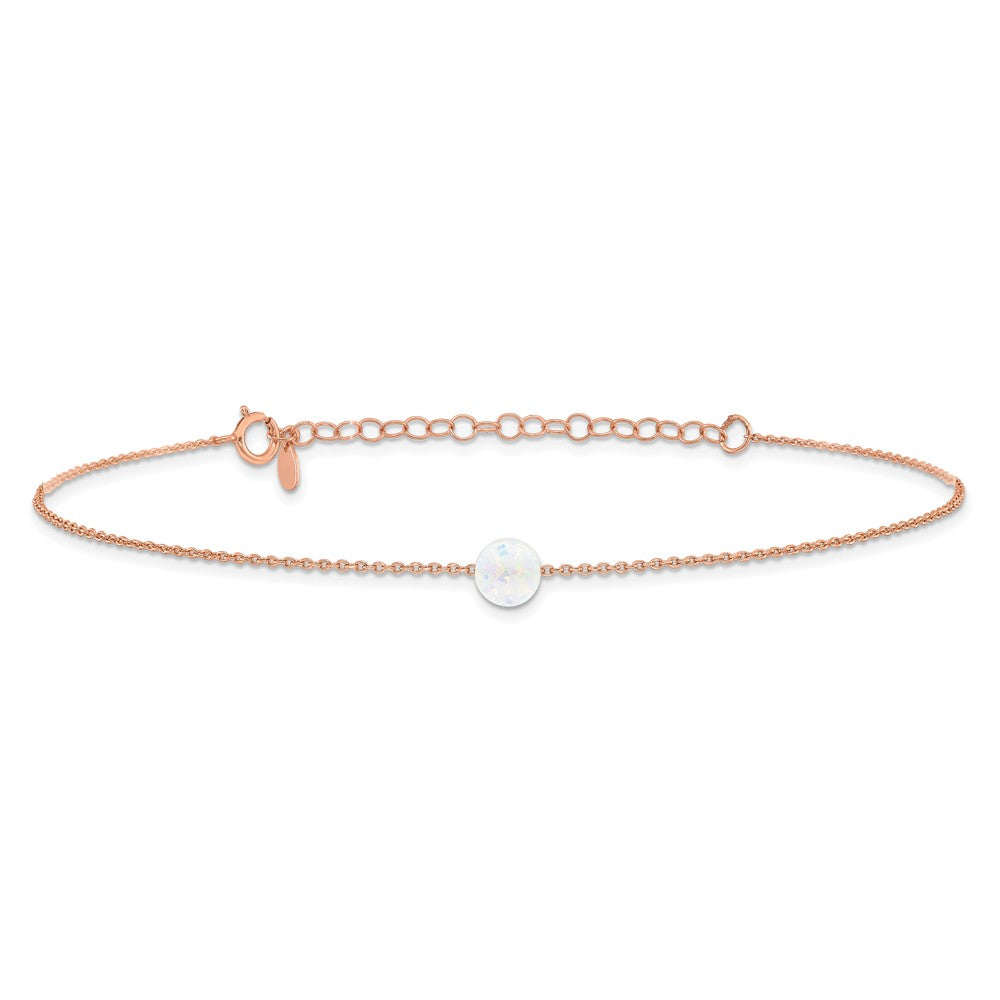 Sterlingsilber Roséfarben Weiß Erzeugt Opal 9 Zoll Plus 2 in Verlängerung. Fußkettchen