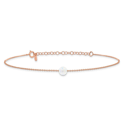 Sterlingsilber Roséfarben Weiß Erzeugt Opal 9 Zoll Plus 2 in Verlängerung. Fußkettchen