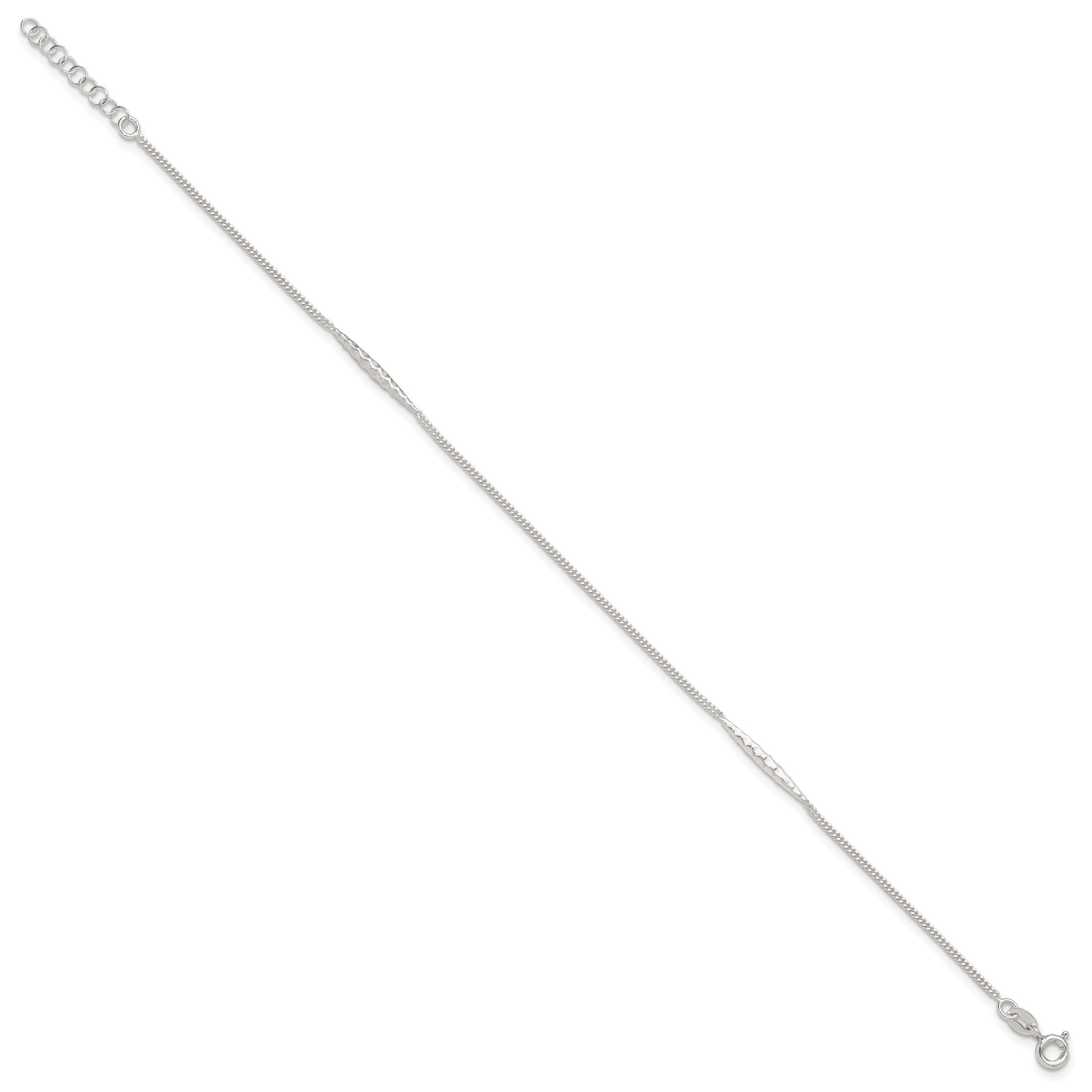 Sterlingsilber 9 Zoll Plus 1 in Verlängerung. Strukturiert Stab Fußkettchen