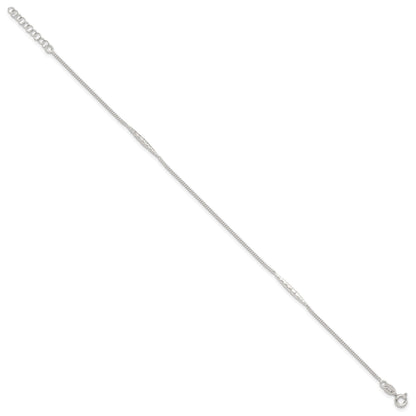 Sterlingsilber 9 Zoll Plus 1 in Verlängerung. Strukturiert Stab Fußkettchen