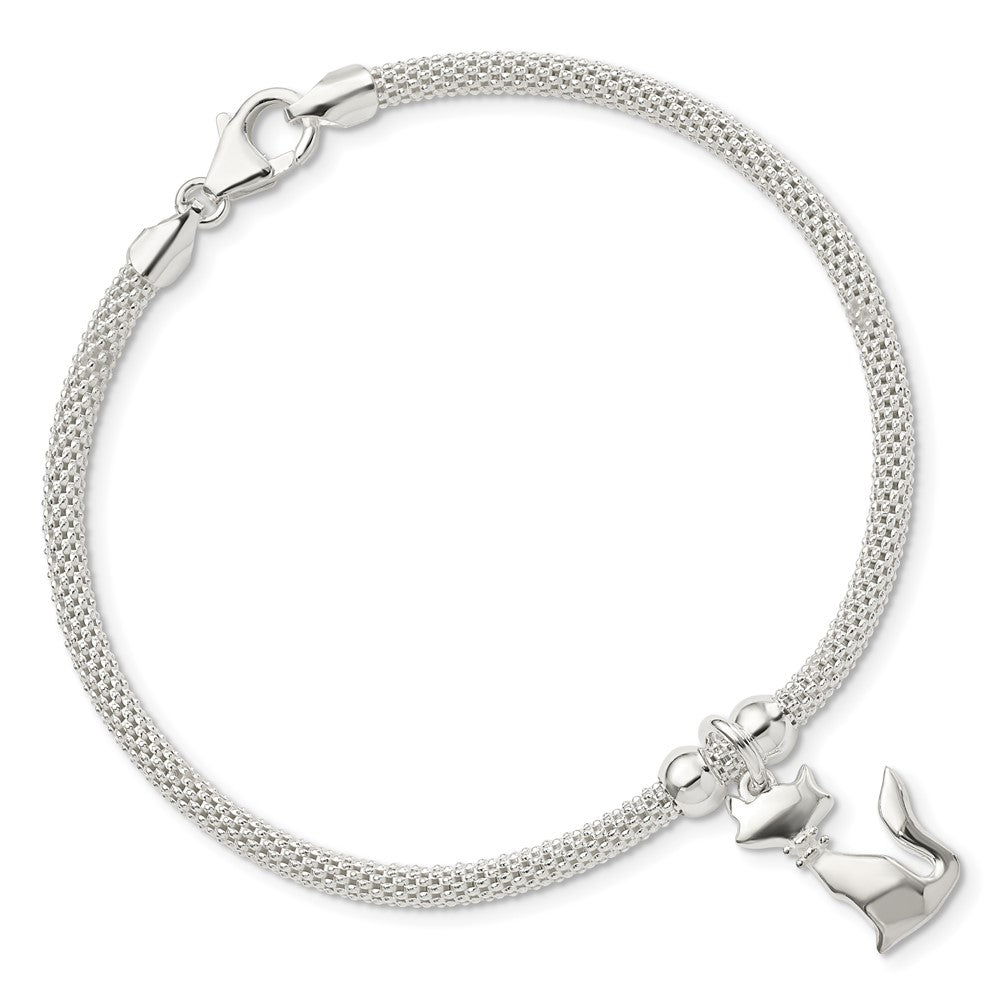 7.5 Zoll Sterlingsilber Poliert Zirkonia Katze Charm Armband
