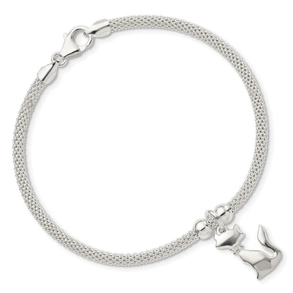 7.5 Zoll Sterlingsilber Poliert Zirkonia Katze Charm Armband