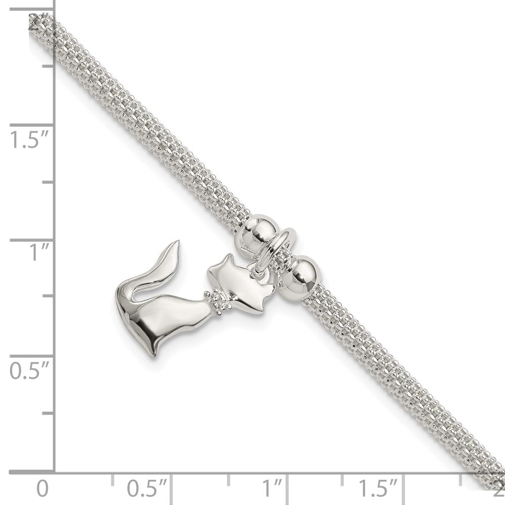 7.5 Zoll Sterlingsilber Poliert Zirkonia Katze Charm Armband