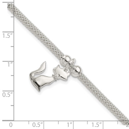 7.5 Zoll Sterlingsilber Poliert Zirkonia Katze Charm Armband