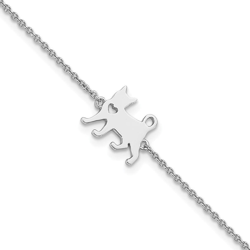 7 Zoll Sterlingsilber Rhodiniert Katze mit Herz 7 Zoll Plus 1 Zoll Verlängerung Armband