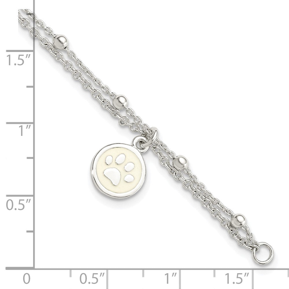7.5 Zoll Sterlingsilber 2-strand Herz und Emailliert Paw Druck Armband