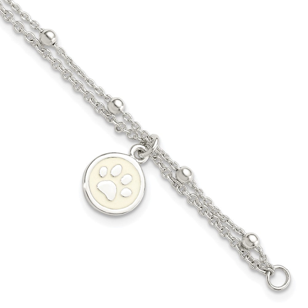 7.5 Zoll Sterlingsilber 2-strand Herz und Emailliert Paw Druck Armband