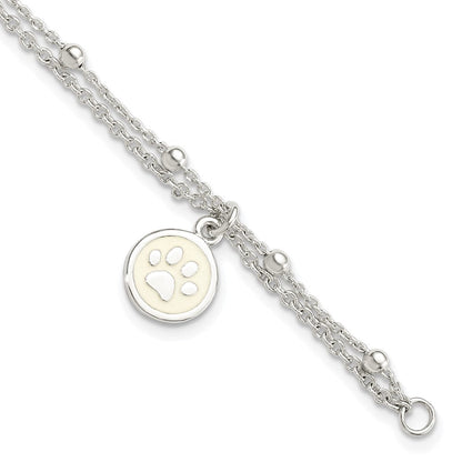 7.5 Zoll Sterlingsilber 2-strand Herz und Emailliert Paw Druck Armband