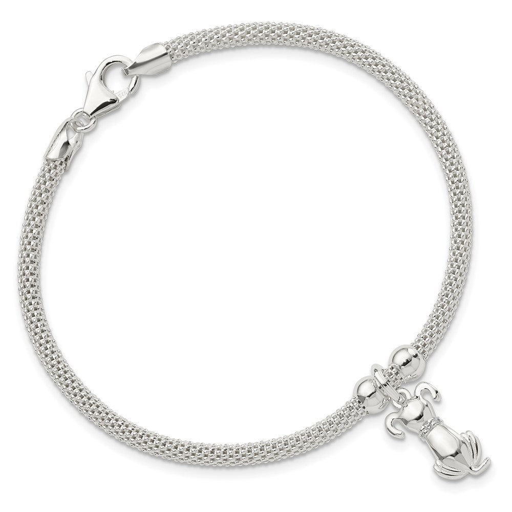 7.25 Zoll Sterlingsilber Poliert Zirkonia Hund Charm Armband