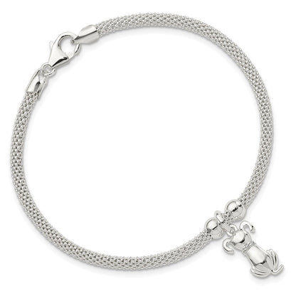 7.25 Zoll Sterlingsilber Poliert Zirkonia Hund Charm Armband