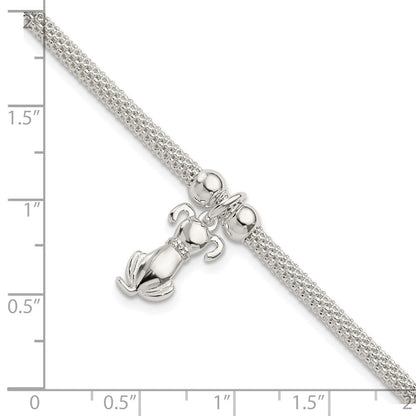 7.25 Zoll Sterlingsilber Poliert Zirkonia Hund Charm Armband