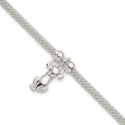 7.25 Zoll Sterlingsilber Poliert Zirkonia Hund Charm Armband